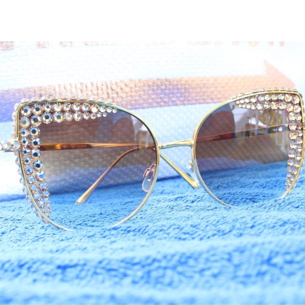 Celebrity Status Crystal Trim Semi Cateye Sunglasses