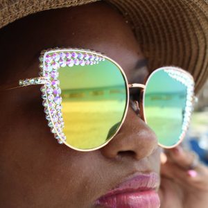 Celebrity Status Crystal Trim Semi Cateye Sunglasses