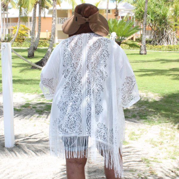 White Lace Fringe Kimono